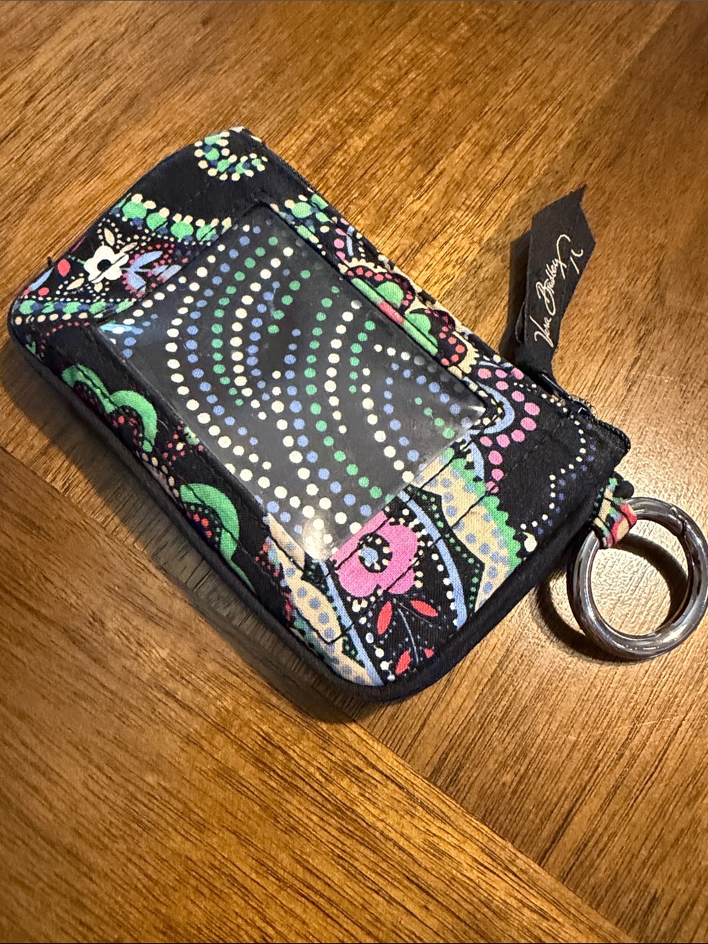Vera Bradley Black Multicolor Fabric Phone Wallet with Key Ring